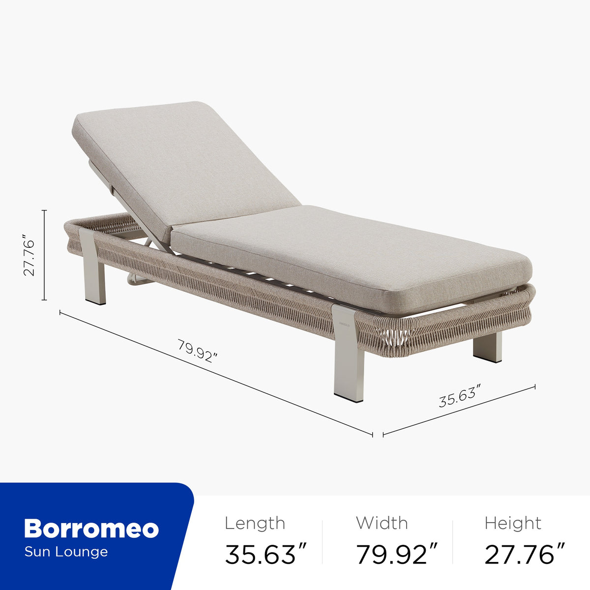 Tumbona de patio Borromeo con cojín beige