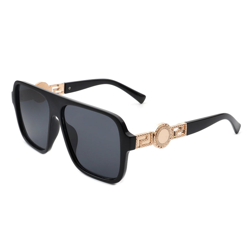 Violetra - Retro quadratische Pilotenbrille im Vintage-Stil mit flacher Oberkante