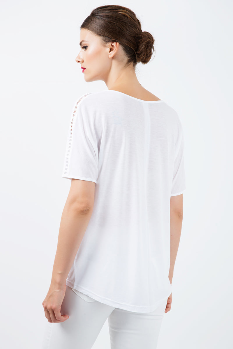 Top blanco de jersey con estampado multicolor
