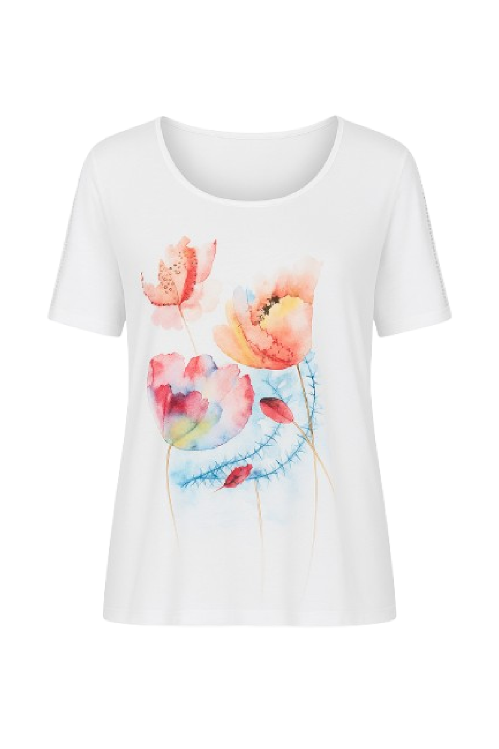 Top blanco de jersey con estampado multicolor