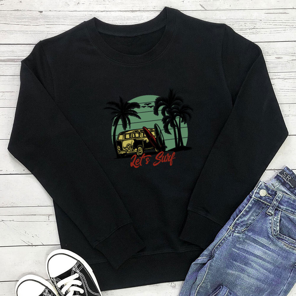 Sudadera holgada de cuello redondo con estampado de autobús