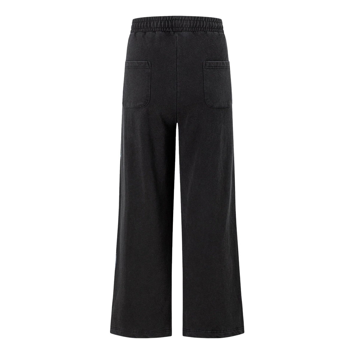 Street Side Cursive Letter Print Distressed Wash Elastic Waist Wide Leg Sweatpants