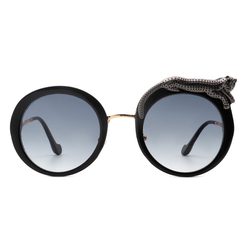 Yellowze – Übergroße runde Damen-Sonnenbrille im Leoparden-Design