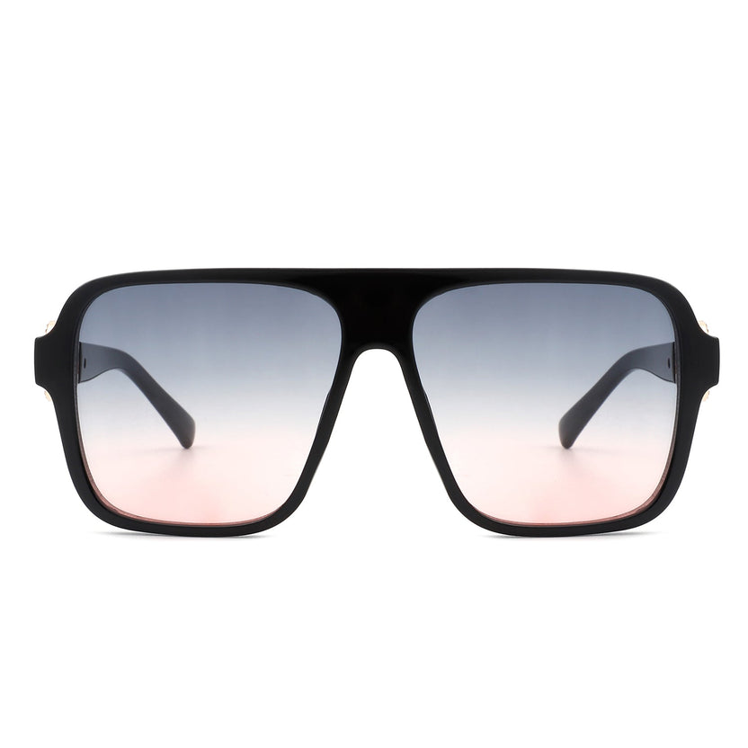 Violetra - Retro quadratische Pilotenbrille im Vintage-Stil mit flacher Oberkante