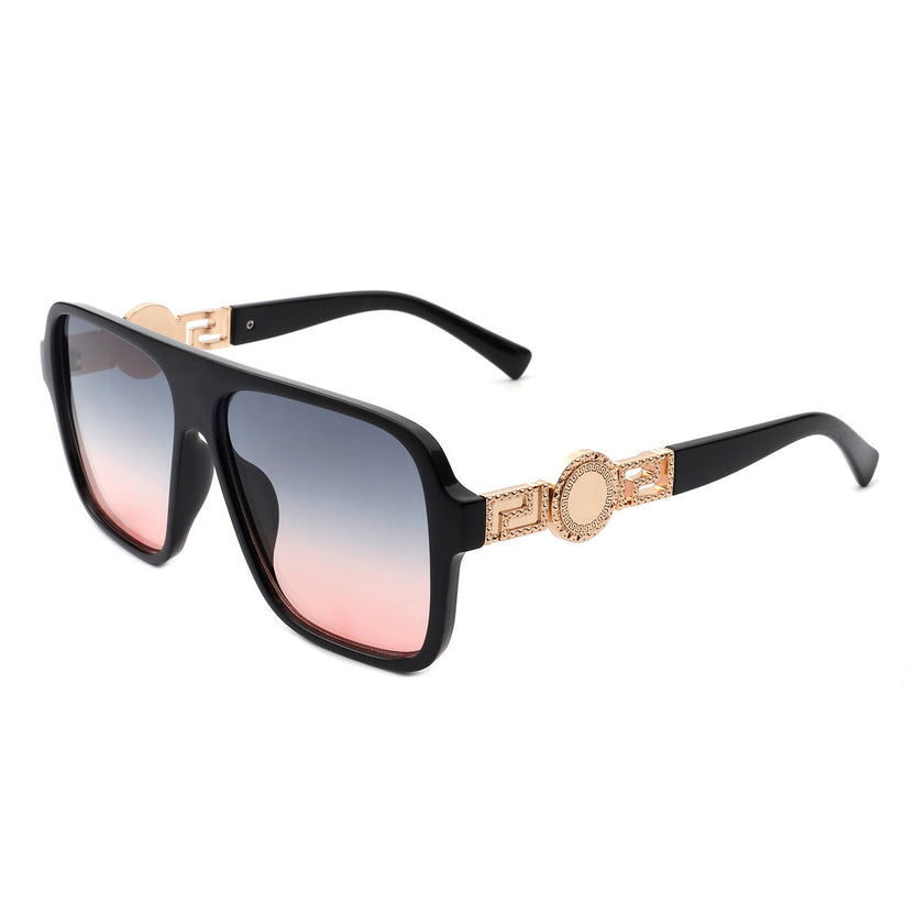 Violetra - Retro quadratische Pilotenbrille im Vintage-Stil mit flacher Oberkante