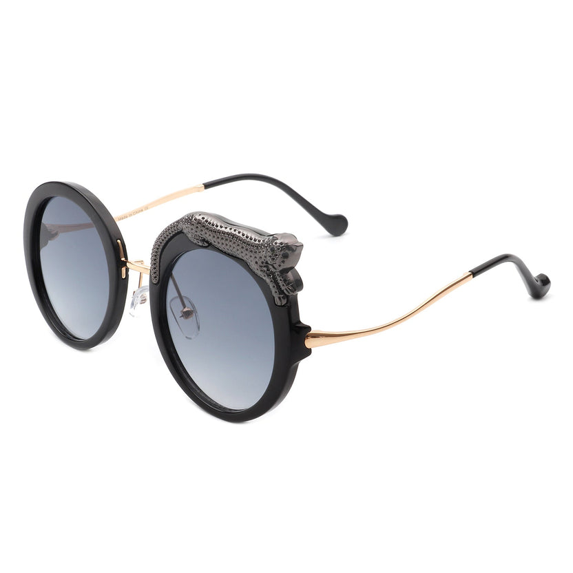 Yellowze – Übergroße runde Damen-Sonnenbrille im Leoparden-Design
