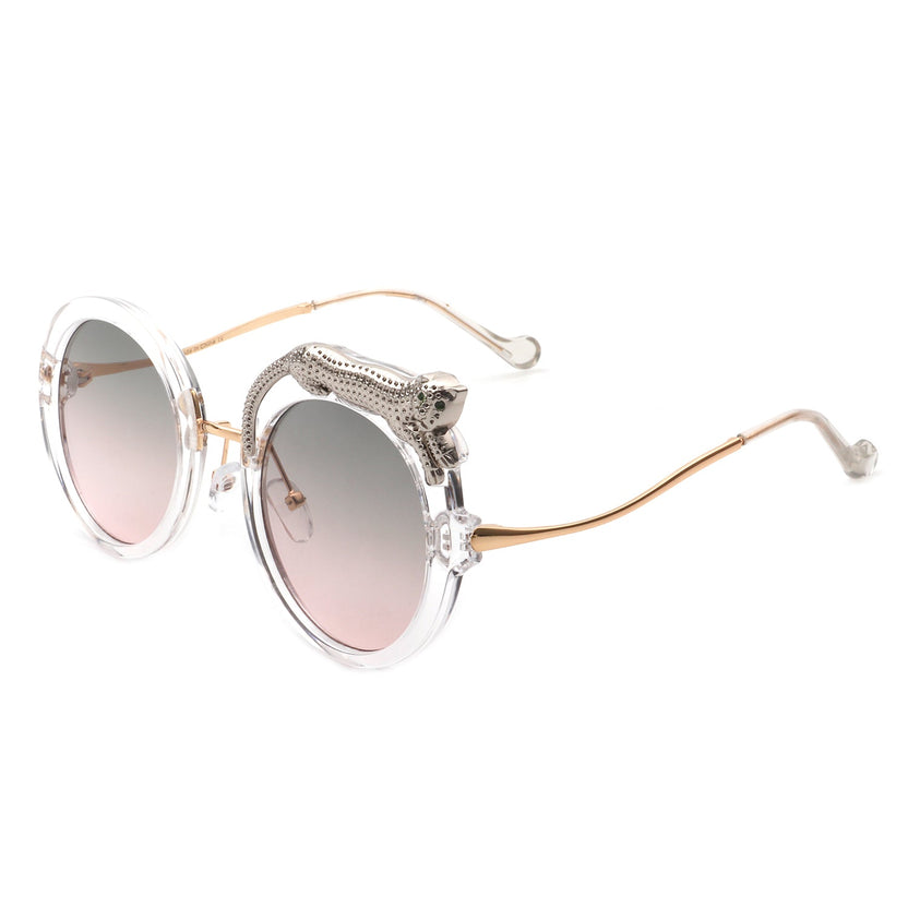 Yellowze – Übergroße runde Damen-Sonnenbrille im Leoparden-Design