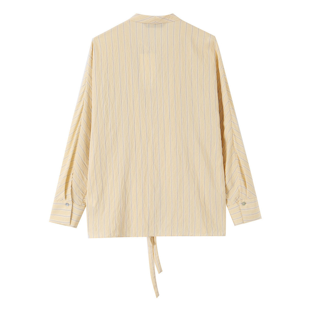 Bow tie striped shirt+pants set for women