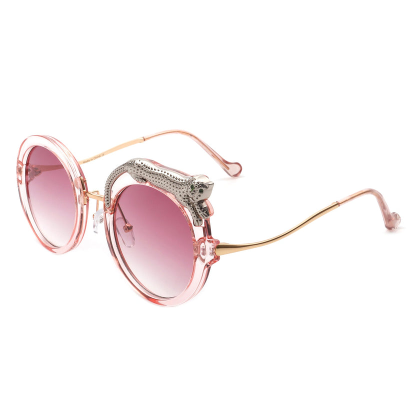 Yellowze – Übergroße runde Damen-Sonnenbrille im Leoparden-Design