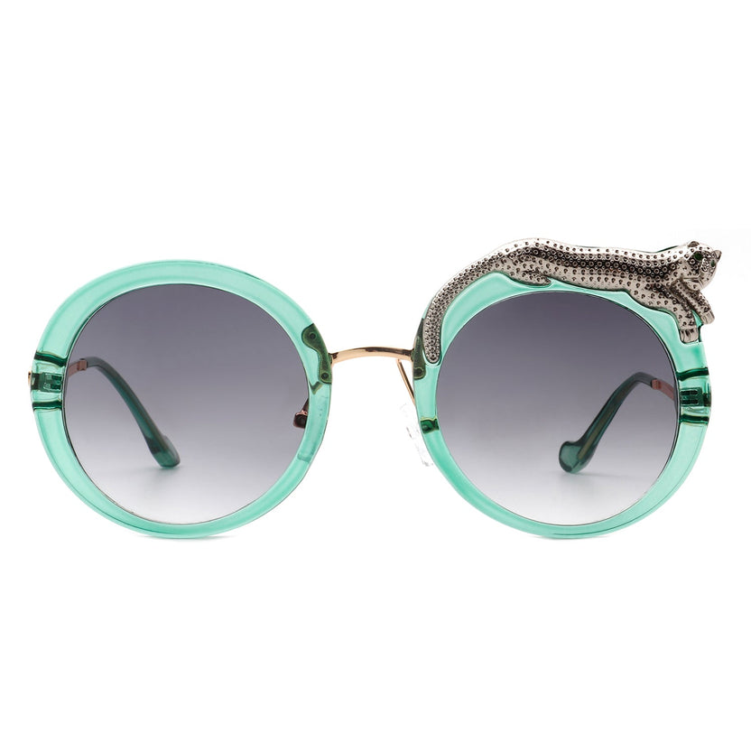 Yellowze – Übergroße runde Damen-Sonnenbrille im Leoparden-Design