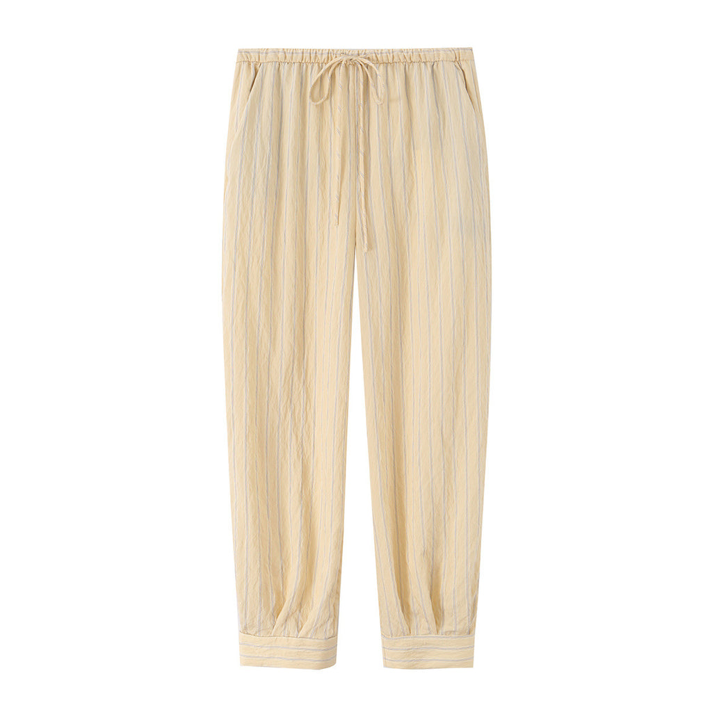 Bow tie striped shirt+pants set for women