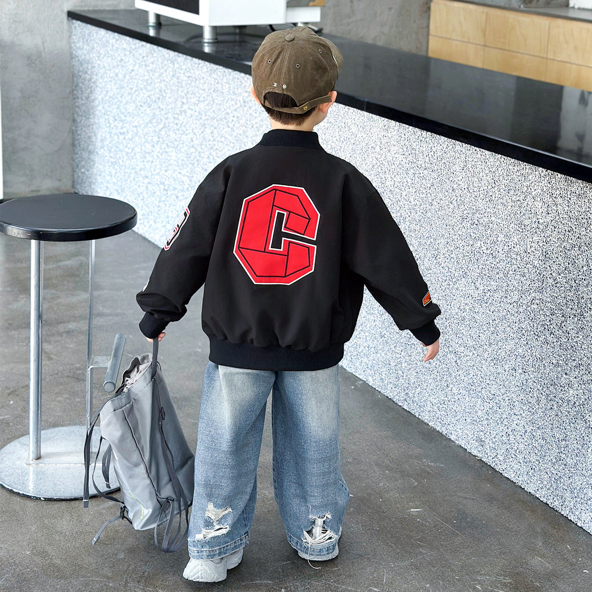 Kids Boys Girls White Baseball Style Jacket