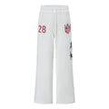 Washed Distressed Loose Straight Leg Sweatpants with Badge