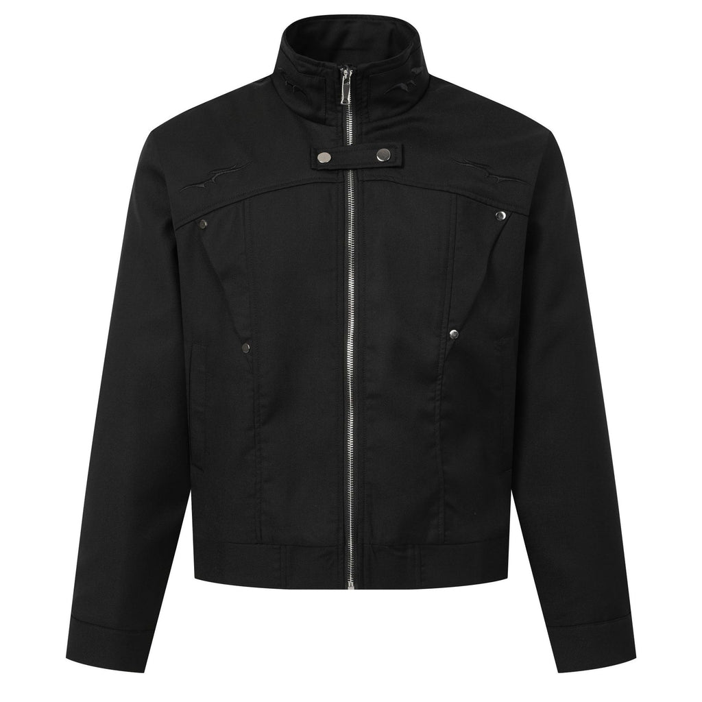 Men's Techwear Zipper Closure Stand Collar Oversized Paneled Cut Workwear Jacket