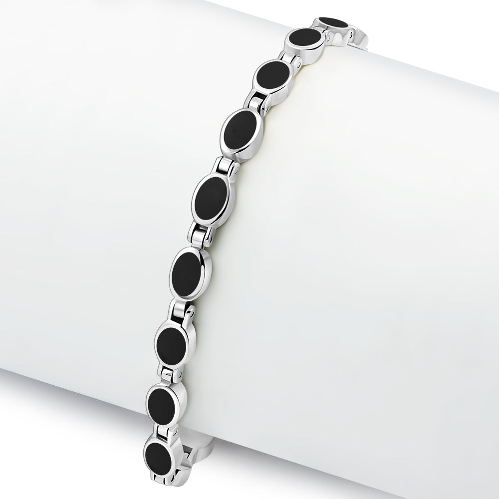 Pulsera de eslabones ovalados de ónice negro y plata