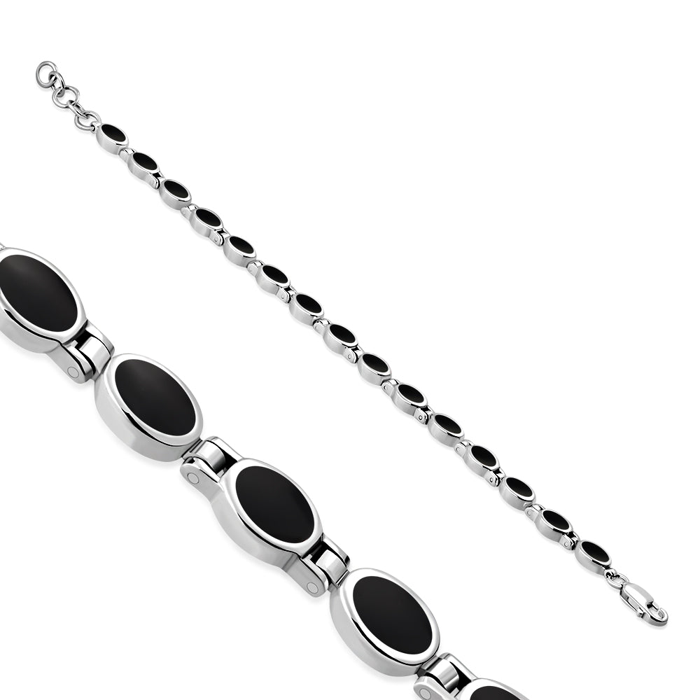 Pulsera de eslabones ovalados de ónice negro y plata