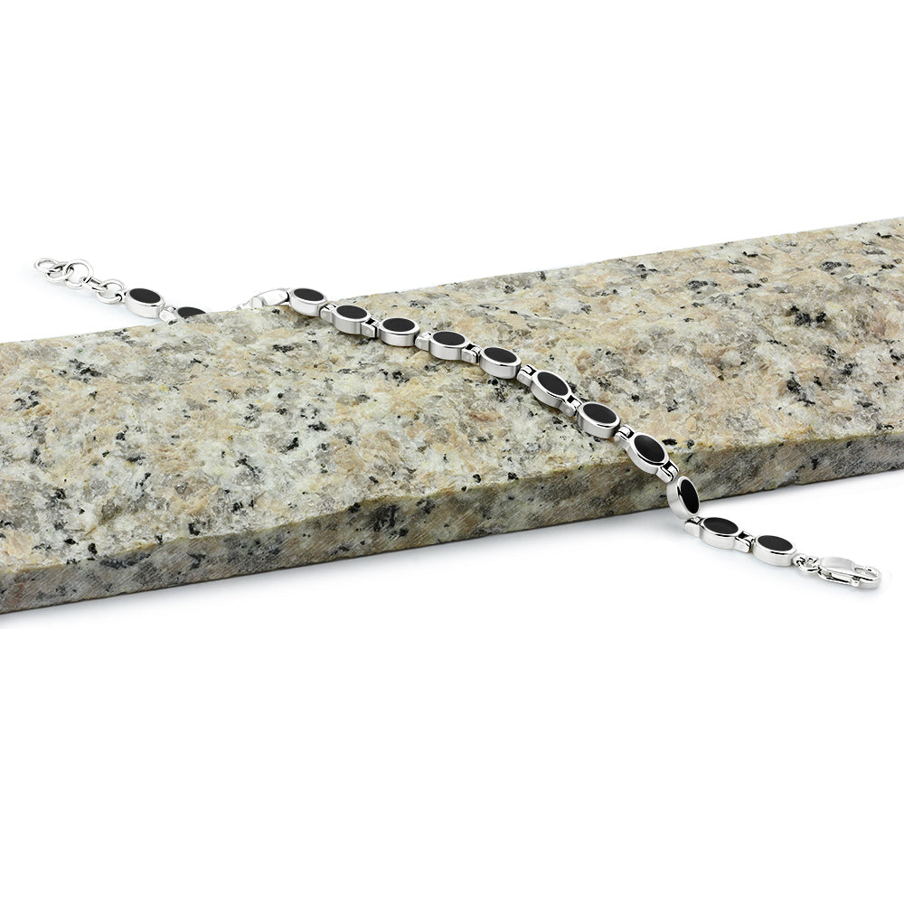 Black Onyx Oval Links Silver Bracelet