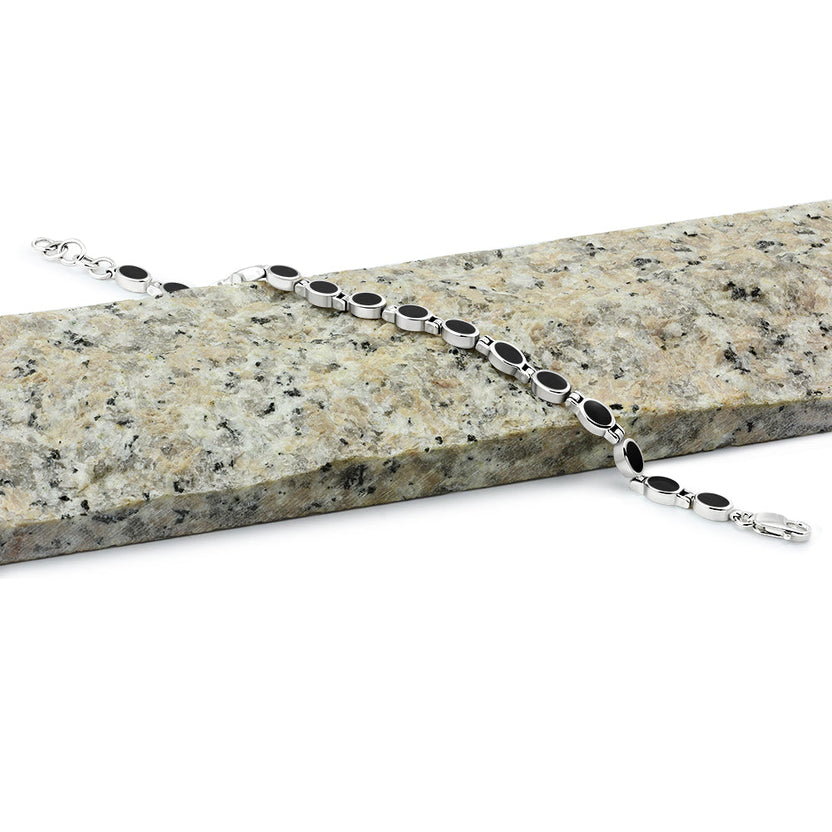 Black Onyx Oval Links Silver Bracelet