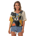Women's Cat-Themed Bat Sleeves V-Neck Blouse