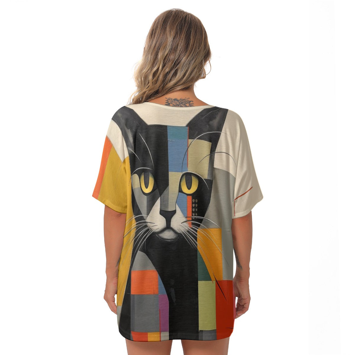 Women's Cat-Themed Bat Sleeves V-Neck Blouse