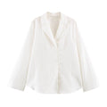 Single breasted lapel long sleeved shirt+long pants set for women