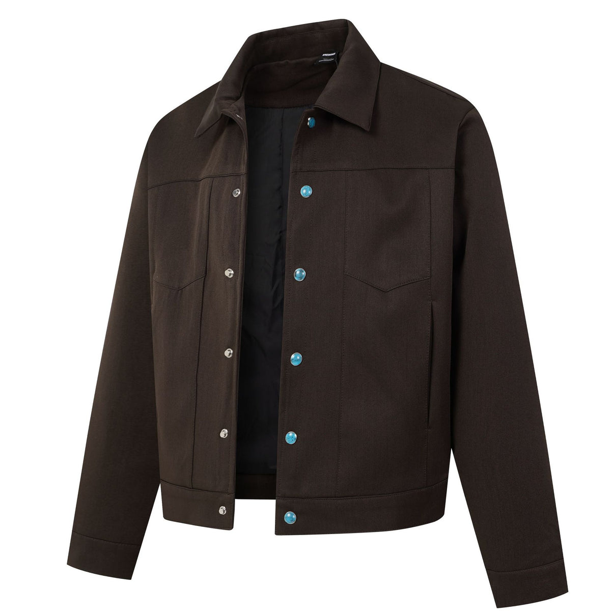Workwear Turquoise Textured Button Placket Lapel Collar Loose Fit Jacket