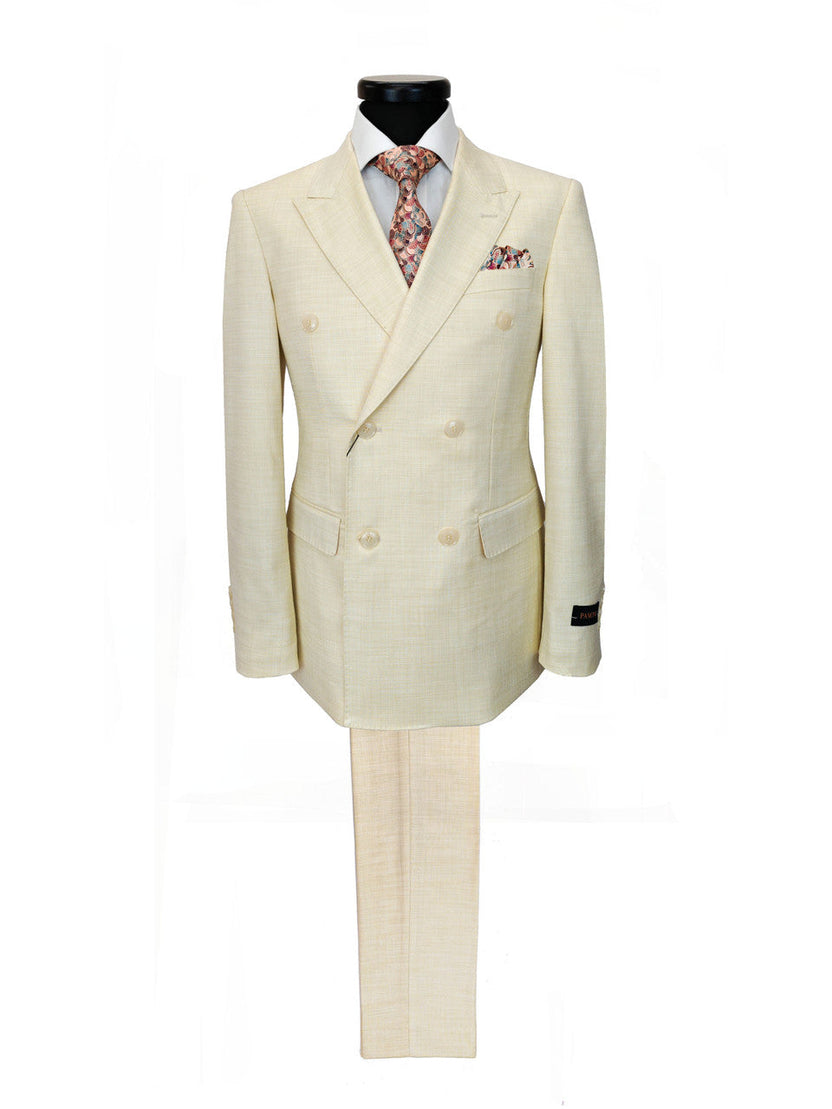 Elegant Cream Double-Breasted Slim Fit Suit