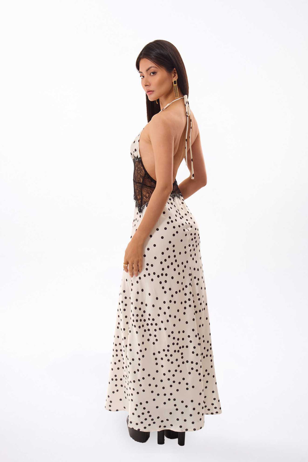 Noir Halter Lace Maxi Dress