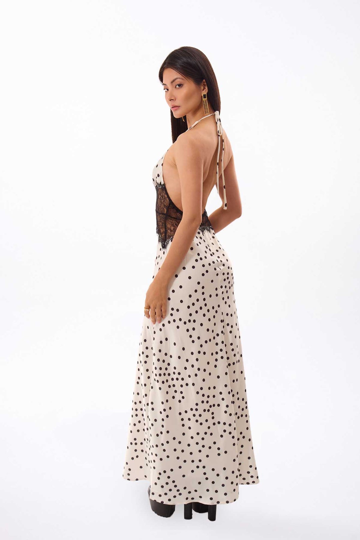 Noir Halter Lace Maxi Dress