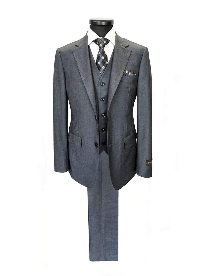 Men’s Slim Fit 3-Piece Wool-Blend Suit – Charcoal Grey