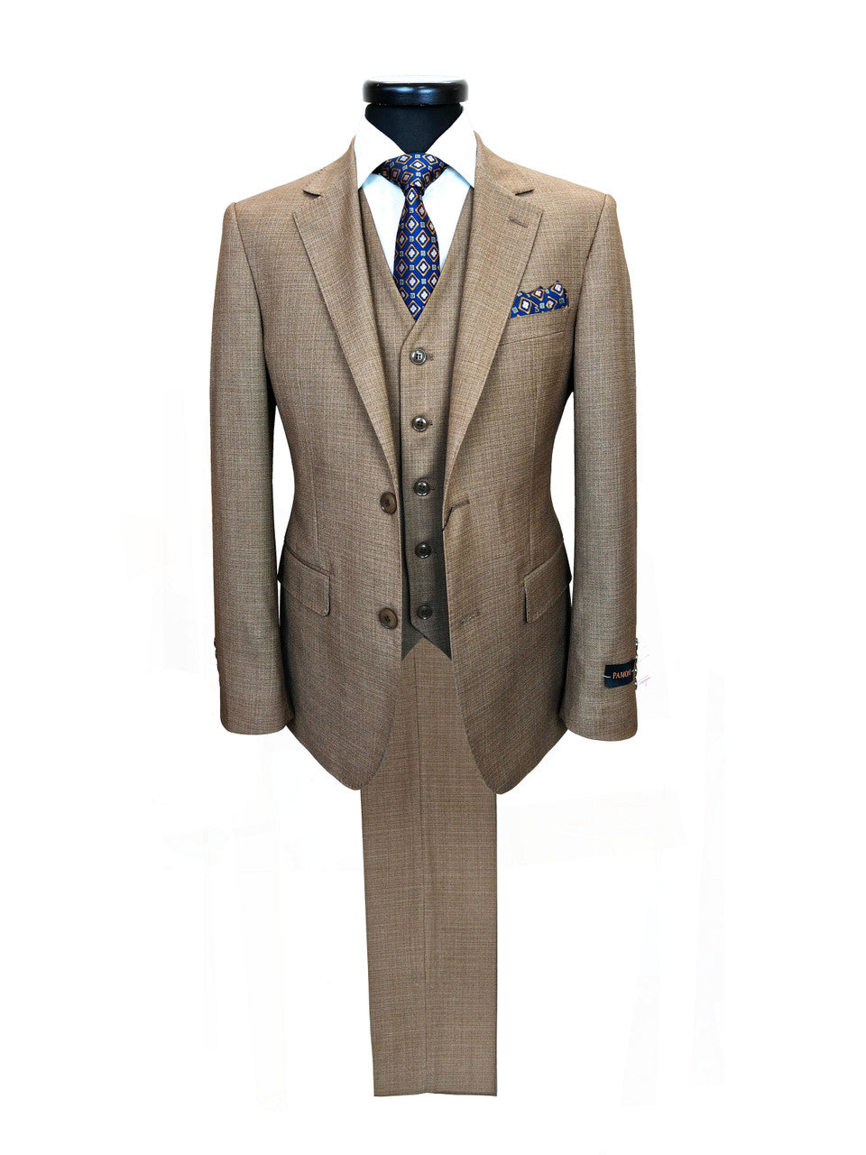 Men’s Slim Fit 3-Piece Wool-Blend Suit – Light Brown