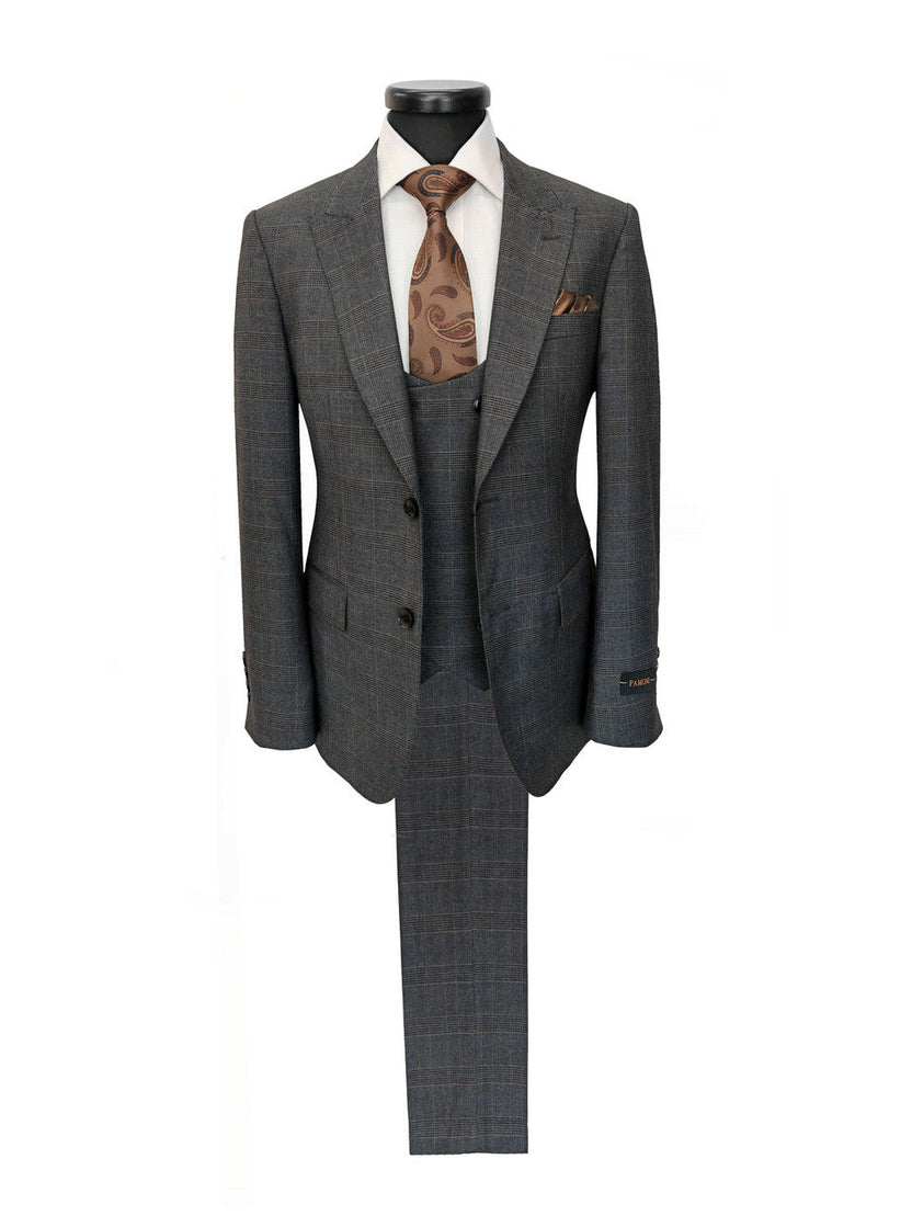 Men's Grey Prince of Wales Check 3-Piece Suit