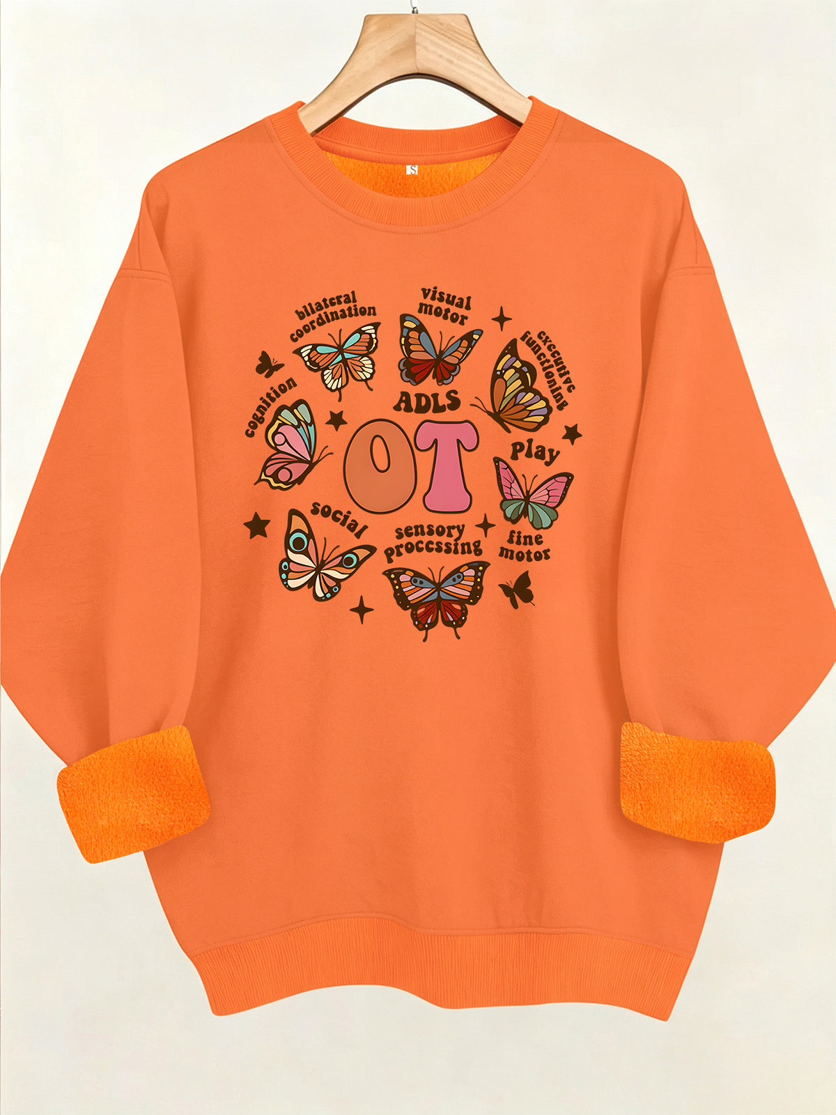 Sudadera de felpa con cuello redondo y estampado de mariposa