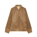 Loose stand up collar suede texture pilot jacket