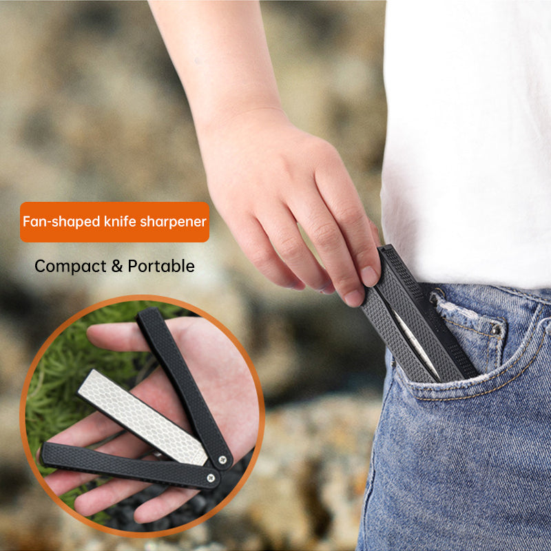 Foldable Pocket Knife Sharpener Tool - Dual Grit Diamond Sharpening Stone, Compact for Camping Hiking