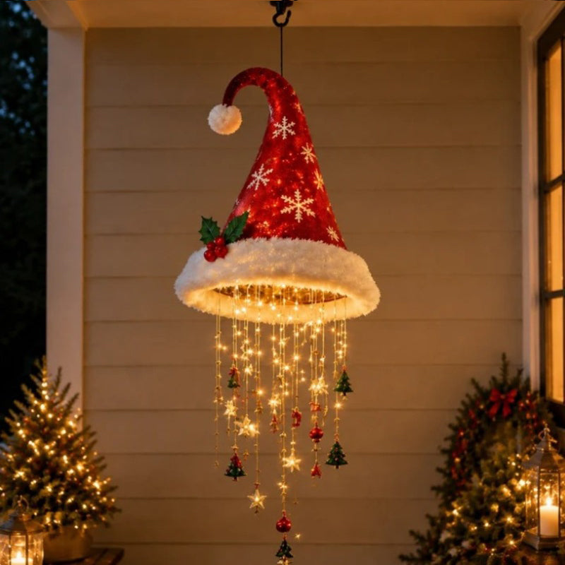 Beleuchteter Weihnachtsmannmützen-Kronleuchter – 3 Stile warme LED-Weihnachtslichterkette mit festlichem Baumschmuck, weihnachtliche Beleuchtungsdekoration