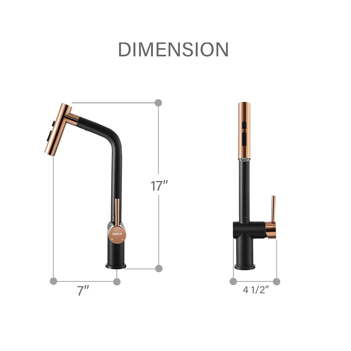 HIGOLD BN1.0 IF Design Award Single Handle Pull Down Sprayer Kitchen Faucet, Black Gold Finished, Brushed Nickel