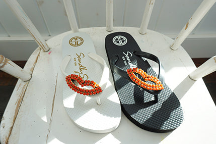 Lips - Big Kids Flip-Flops Sandale – Rote Kristall-Stickerei-Motive für Mädchen