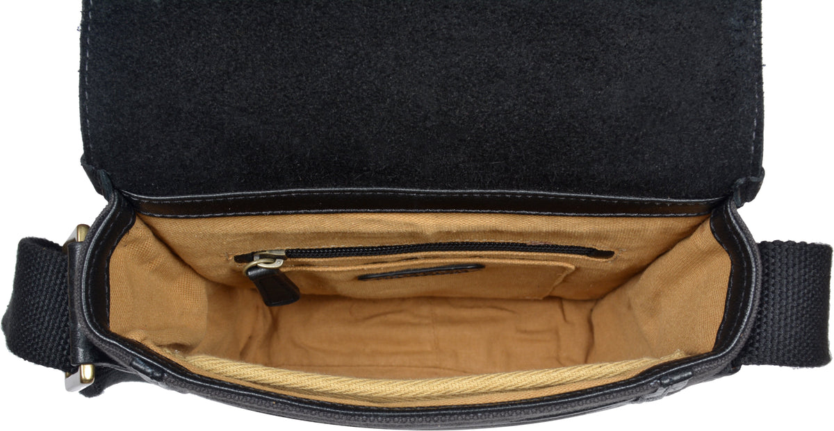 Aiden Genuine Leather and Canvas Mini Crossbody Men/Women Messenger Bag/Travel Bag / 10.5" iPad Bag