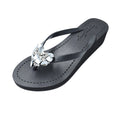 Crystal Heart - Rhinestone Mid Wedge Flip Flops Womens Embellished Sandals