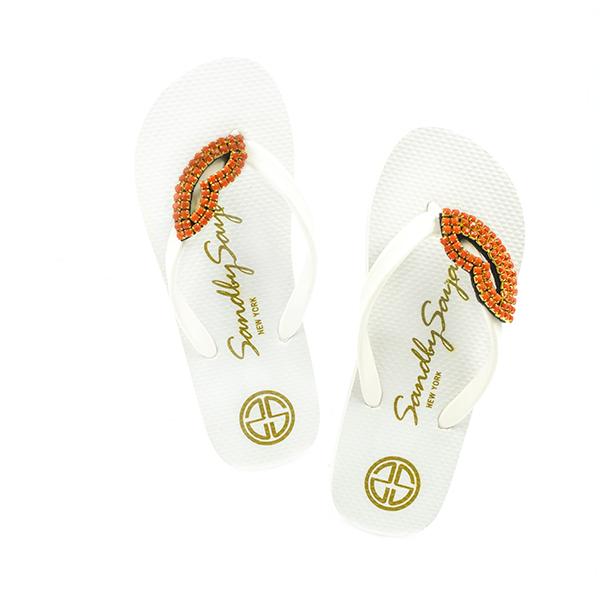 Lips - Big Kids Flip Flops Sandal-Red Crystal Embroidery Motifs for Girls