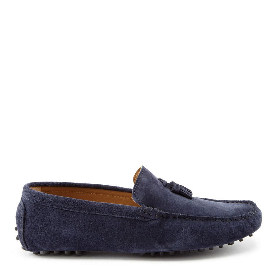 Mocasines de conducción con borlas, ante azul marino