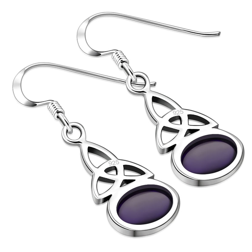 Pendientes de plata con nudo de la Trinidad celta y piedra amatista