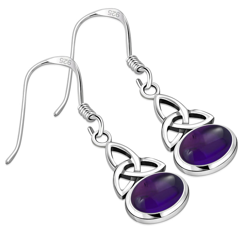 Pendientes de plata con nudo de la Trinidad celta y piedra amatista