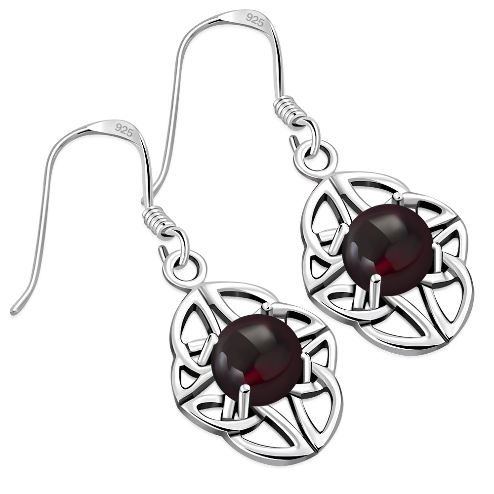 Pendientes de plata con nudo celta y piedra granate