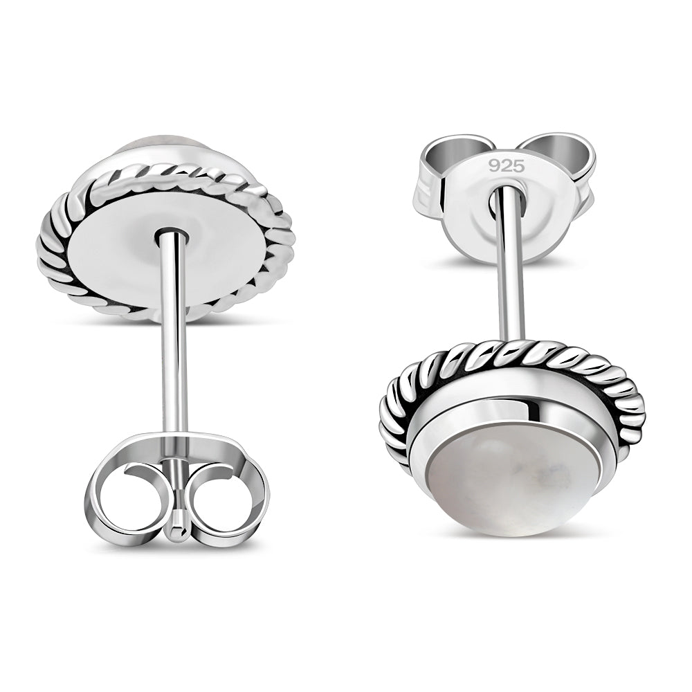 Pendientes de plata con piedra redonda de cuarzo rosa