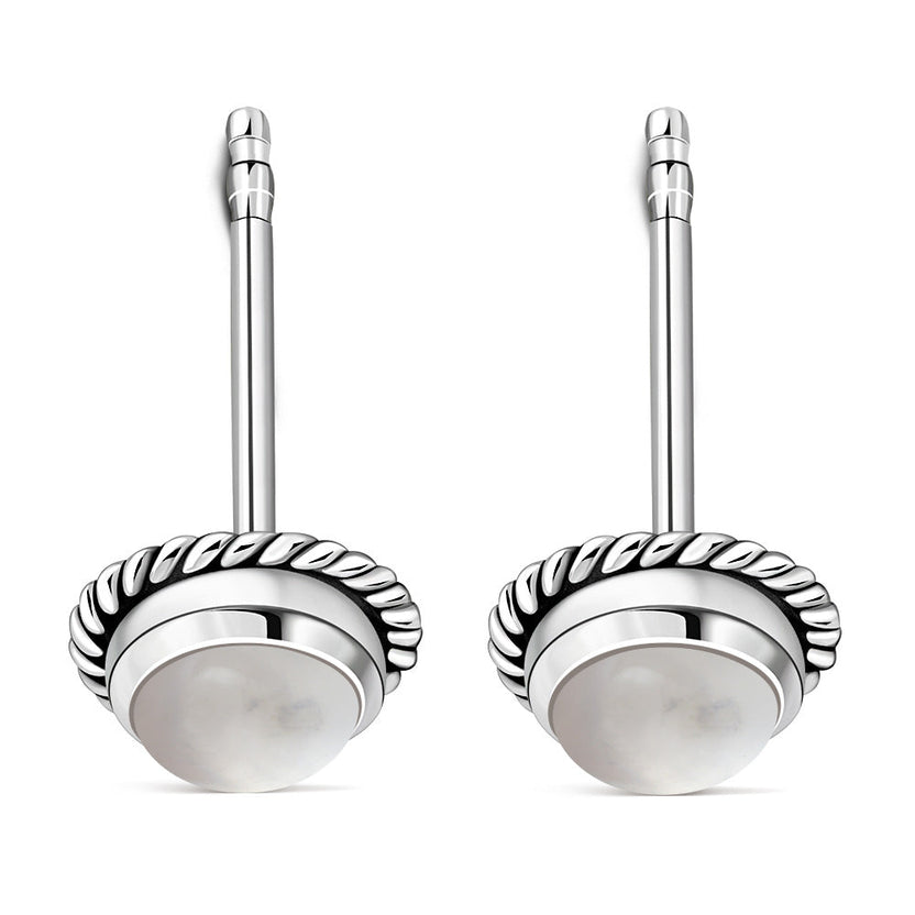 Pendientes de plata con piedra redonda de cuarzo rosa