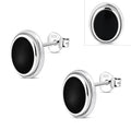 Black Onyx Oval Stud Silver Earrings