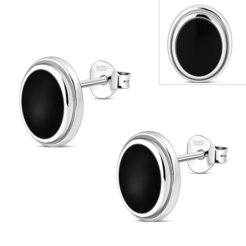 Pendientes de plata con ónice negro ovalado