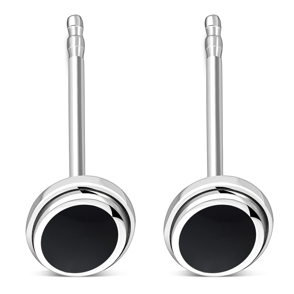 Black Onyx Oval Stud Silver Earrings